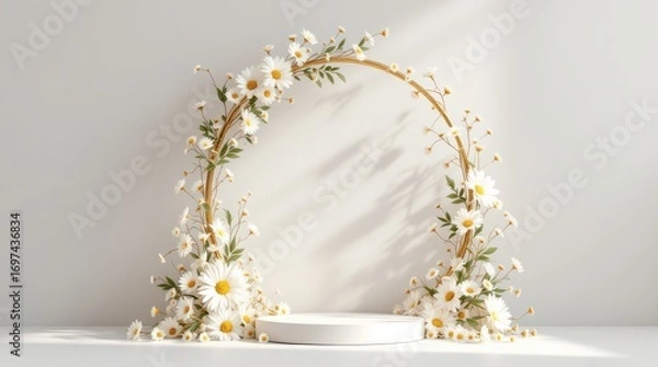Fototapeta Elegant White Floral Arch with Pedestal Display.