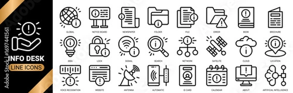 Fototapeta Info desk icon set collection in outline style. an icon pack containing icons of info, location, calendar, brochure and more.