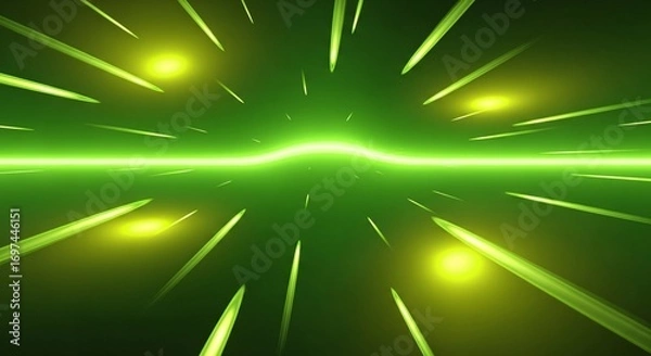 Fototapeta Dynamic Green Energy Field With Bright Lights and Abstract Futuristic Design