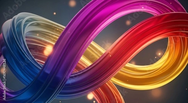 Fototapeta Dynamic Abstract 3D Ribbon Swirls With Vibrant Colors and Glowing Particles