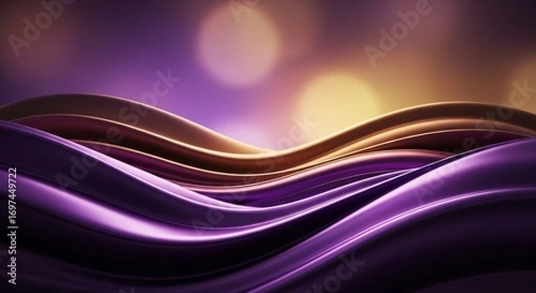 Fototapeta Abstract Flowing Silk Waves in Vibrant Purple and Gold With Bokeh Lights