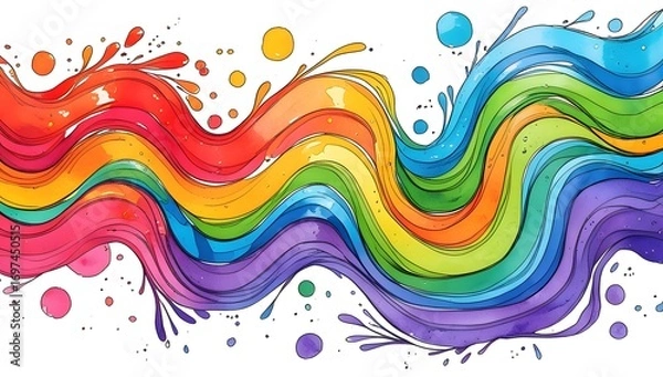 Fototapeta Vibrant Rainbow Wave Abstract Watercolor Splash Art