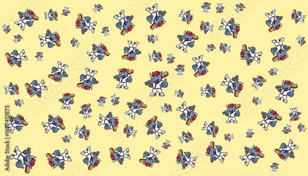 Fototapeta Baseball Rhino Character Background Random Pattern Vector