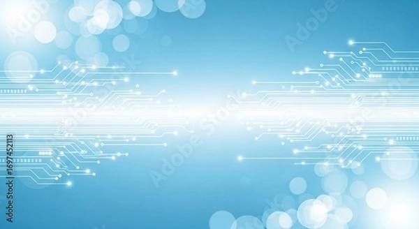 Fototapeta Abstract Circuit Board Design With Glowing Lines on a Blue Background
