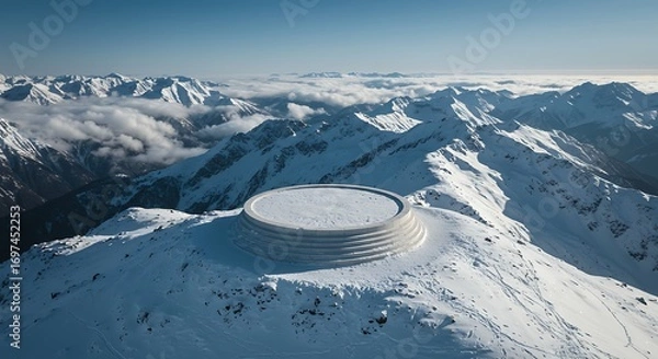 Fototapeta Snowy mountaintop structure