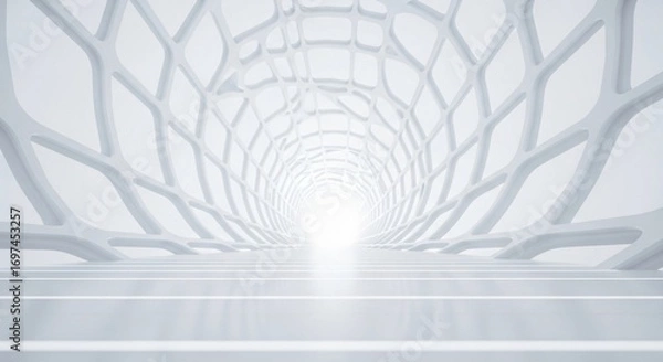 Fototapeta Futuristic Architectural Tunnel With Bright Light at the End, Modern Design