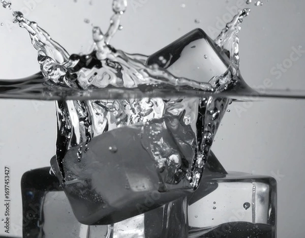 Fototapeta Ice cubes splashing in water