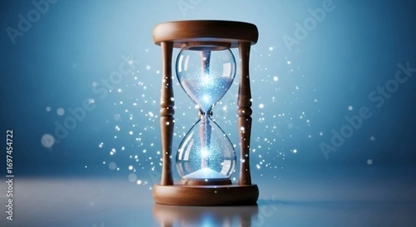 Fototapeta Hourglass With Glowing Sand Symbolizing Time, Concept of Deadlines and Focus