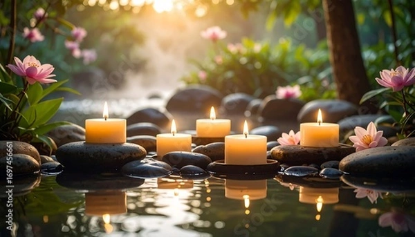 Obraz Peaceful candles by a stream