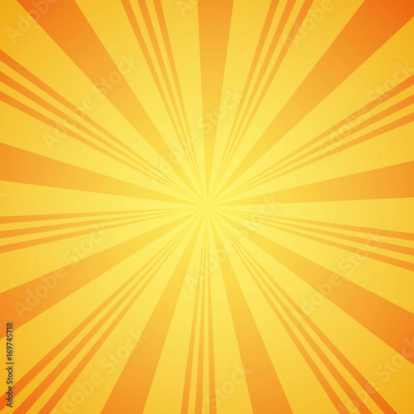 Fototapeta Yellow grunge sunbeam background. Sun rays abstract wallpaper. Surface pattern design with symmetrical lines ornament.