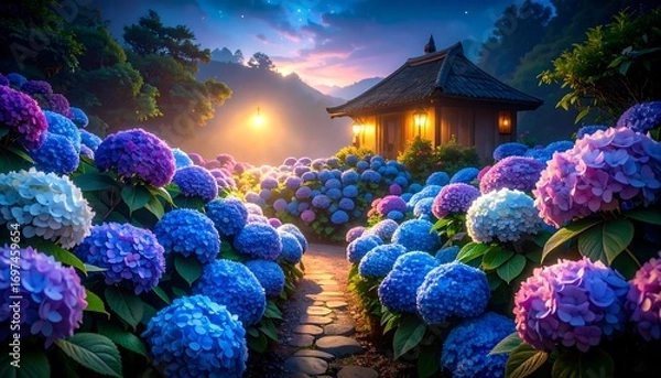 Obraz Peaceful garden path at dusk