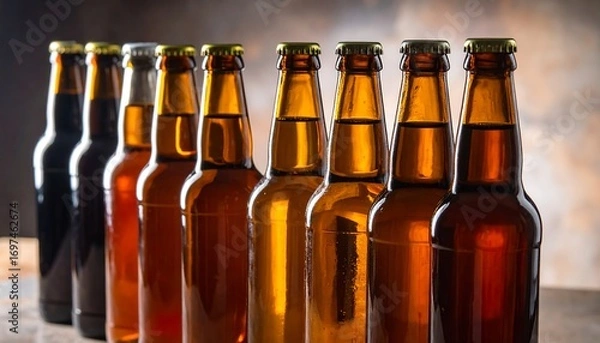 Fototapeta Bottles lined up, ready to go