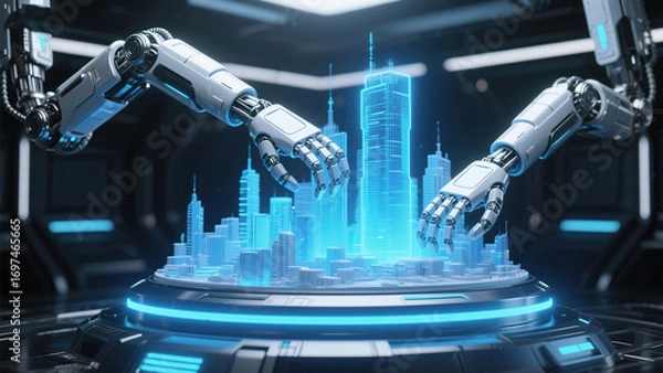 Fototapeta robotic arm holding a computer