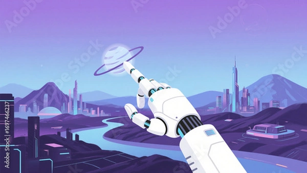 Fototapeta An illustration of robots yearning for space