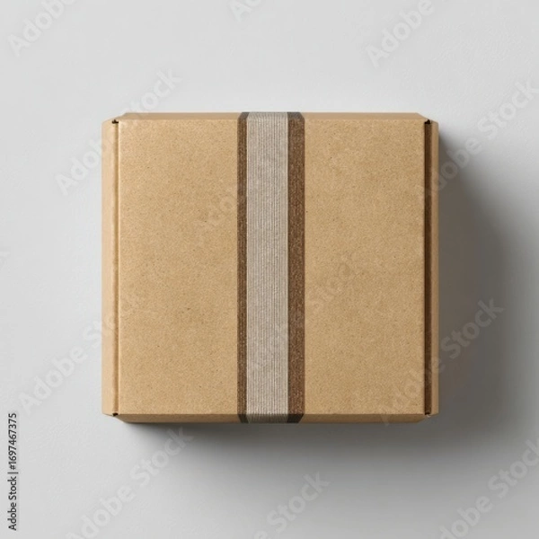 Fototapeta Brown gift box with a simple ribbon on a clean surface, perfect for packaging presents or promotional items