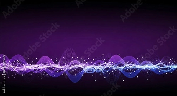 Fototapeta Dynamic Abstract Wave Design With Glowing Lines and Digital Dots on Purple
