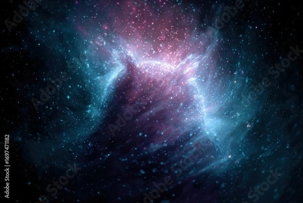 Fototapeta Cosmic Burst of Colorful Nebula in Deep Space, Radiating Light and Energy Through Dark Celestial Background