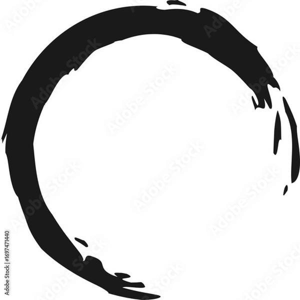 Fototapeta 원형-원 프레임-브러쉬-붓터치-수묵화-먹물