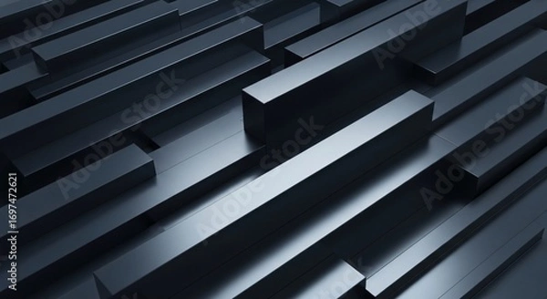 Fototapeta Abstract 3D Geometric Design With Dark Metallic Surfaces and Modern Style