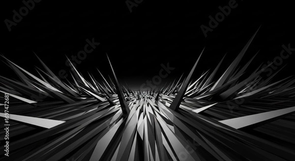 Fototapeta Abstract Geometric Spikes in a Dark Modern Perspective With Dramatic Shadows