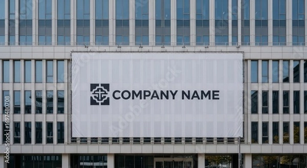 Fototapeta Company Name Signage on Modern Building Facade.