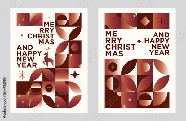 Fototapeta Merry Christmas And Happy New Year Vibrant Abstract Minimalist Geometric Gradient Poster Design Collection