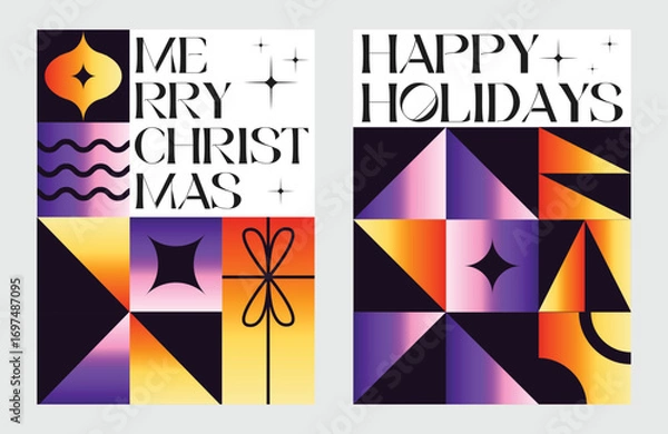 Fototapeta Merry Christmas And Happy New Year Vibrant Abstract Minimalist Geometric Gradient Poster Design Collection