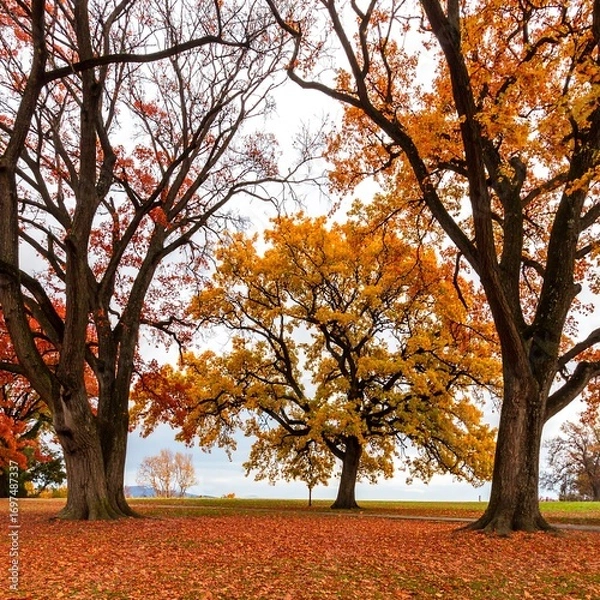 Fototapeta Autumn trees with vibrant fall foliage