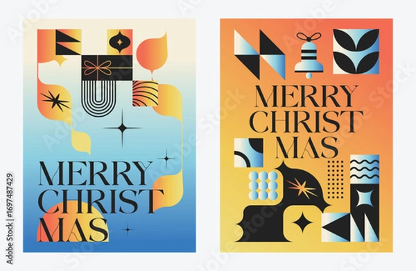 Fototapeta Merry Christmas And Happy New Year Vibrant Abstract Minimalist Geometric Gradient Poster Design Collection