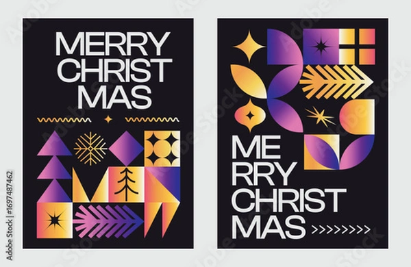 Fototapeta Merry Christmas And Happy New Year Vibrant Abstract Minimalist Geometric Gradient Poster Design Collection