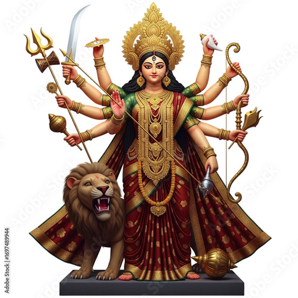 Fototapeta Divine Durga Mata standing with lion, a powerful goddess in Hindu mythology, strength and protection