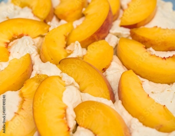 Obraz Peach slices on a cream base