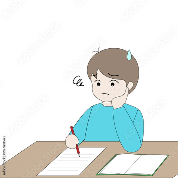 Obraz 勉強で悩んでいる男の子のイラスト