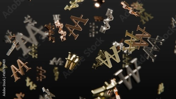 Fototapeta 浮遊するウォン記号