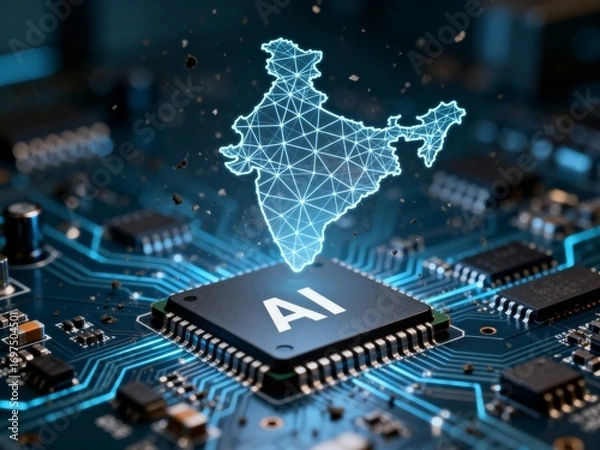 Obraz Artificial intelligence chip powering India's futuristic digital network and technology growth