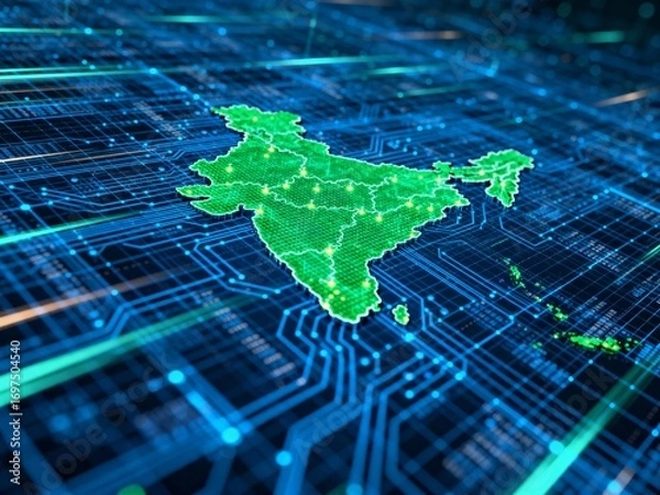 Fototapeta Digital India map on a futuristic electronic circuit board background