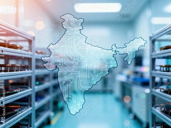 Fototapeta Make in India concept for high-tech electronics and microchip production hub