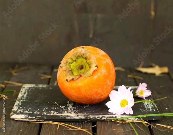 Obraz Persimmon on rustic wooden board