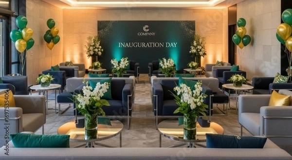 Fototapeta Elegant Event Space with Floral Arrangements and Balloon Decorations.