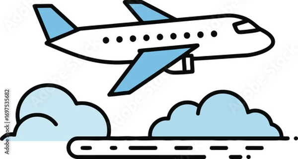 Obraz Cartoon Airplane Flying Through Clouds