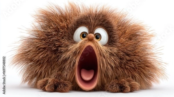Fototapeta Fluffy brown creature with wide open mouth