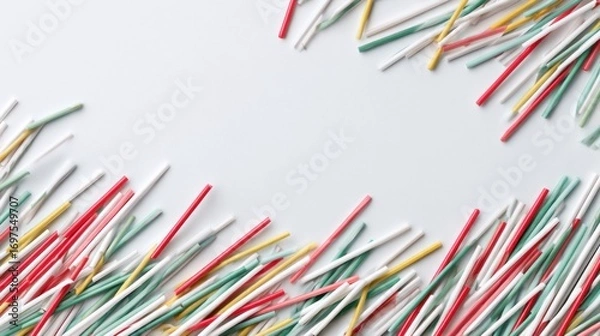 Fototapeta Colorful plastic sticks arranged in a frame on a white background