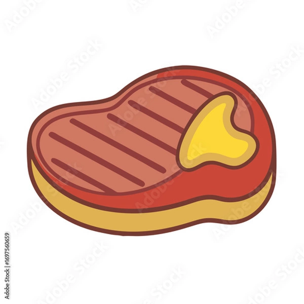 Fototapeta Cartoon beef steak with melting butter isolated on black
