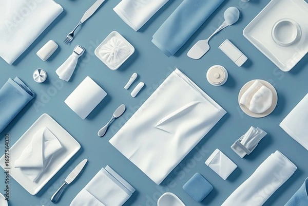 Fototapeta Elegant seamless pattern with napkins, tablecloths, and textiles for hospitality service.