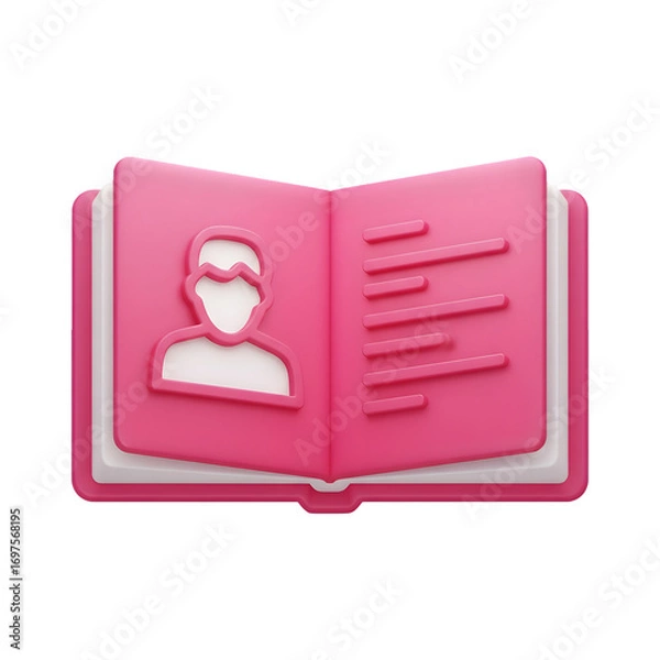 Fototapeta Pink open address book with person icon and lines of text