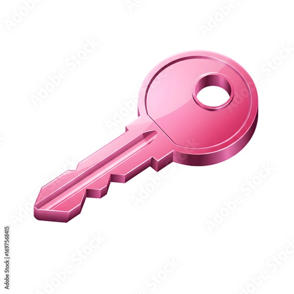 Fototapeta A single shiny pink key isolated on a black background