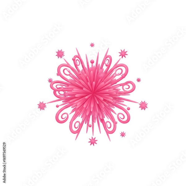 Fototapeta Vibrant pink abstract mandala design with intricate swirling patterns on black background