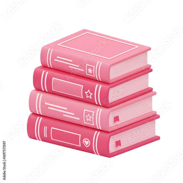 Fototapeta Stack of four vintage pink hardcover books on a black background
