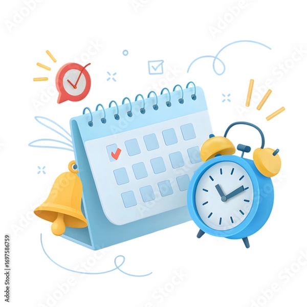 Fototapeta Calendar and alarm clock isolated on a transparent background