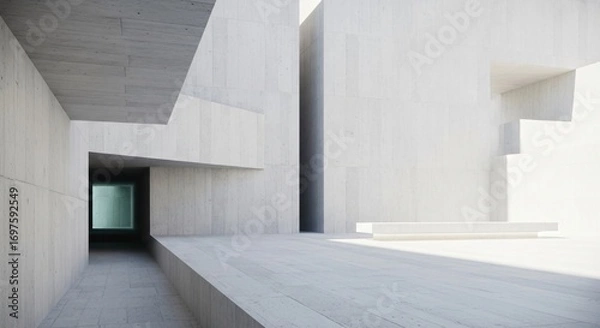 Fototapeta Modern Minimalist Concrete Architecture with Dramatic Light and Shadow Play